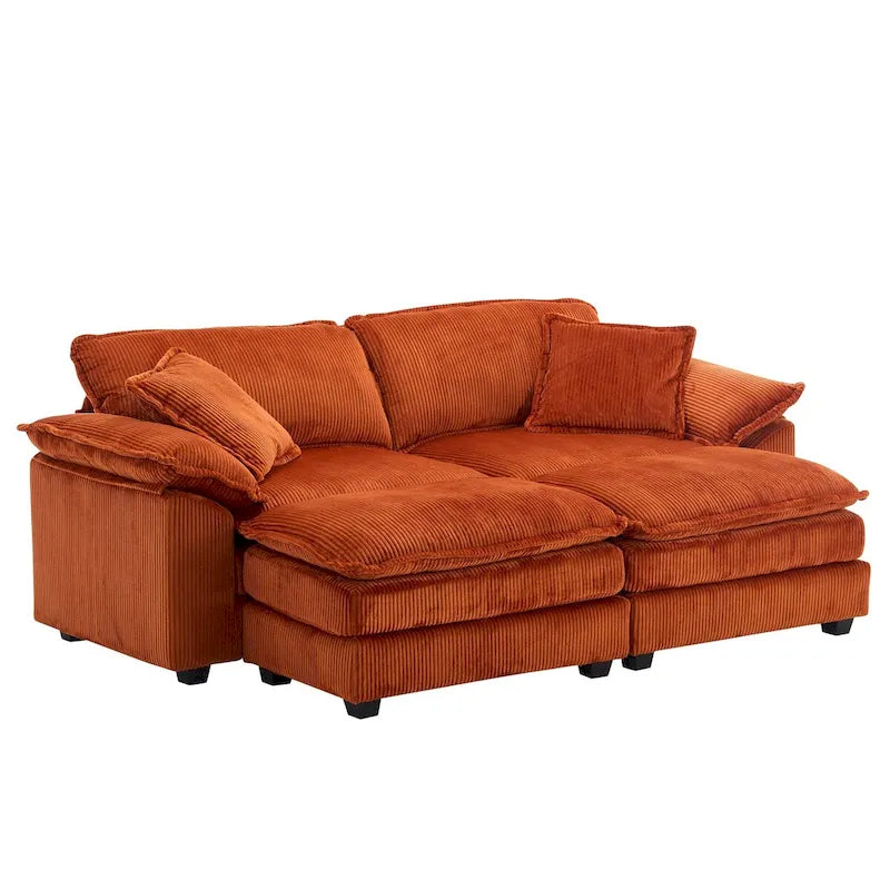 Sofá Loveseat de Pana Gris/Amarillo/Blanco/Naranja/Verde, de 2 Plazas, con 4 Cojines y 2 Otomanas