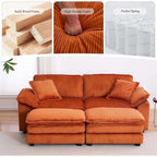 Sofá Loveseat de Pana Gris/Amarillo/Blanco/Naranja/Verde, de 2 Plazas, con 4 Cojines y 2 Otomanas