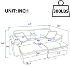Sofá Loveseat de Pana Gris/Amarillo/Blanco/Naranja/Verde, de 2 Plazas, con 4 Cojines y 2 Otomanas