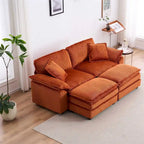 Sofá Loveseat de Pana Gris/Amarillo/Blanco/Naranja/Verde, de 2 Plazas, con 4 Cojines y 2 Otomanas