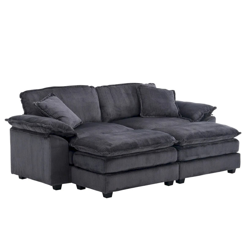 Sofá Loveseat de Pana Gris/Amarillo/Blanco/Naranja/Verde, de 2 Plazas, con 4 Cojines y 2 Otomanas
