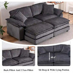 Sofá Loveseat de Pana Gris/Amarillo/Blanco/Naranja/Verde, de 2 Plazas, con 4 Cojines y 2 Otomanas