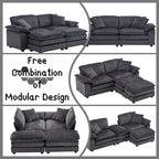 Sofá Loveseat de Pana Gris/Amarillo/Blanco/Naranja/Verde, de 2 Plazas, con 4 Cojines y 2 Otomanas