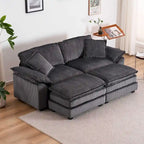 Sofá Loveseat de Pana Gris/Amarillo/Blanco/Naranja/Verde, de 2 Plazas, con 4 Cojines y 2 Otomanas
