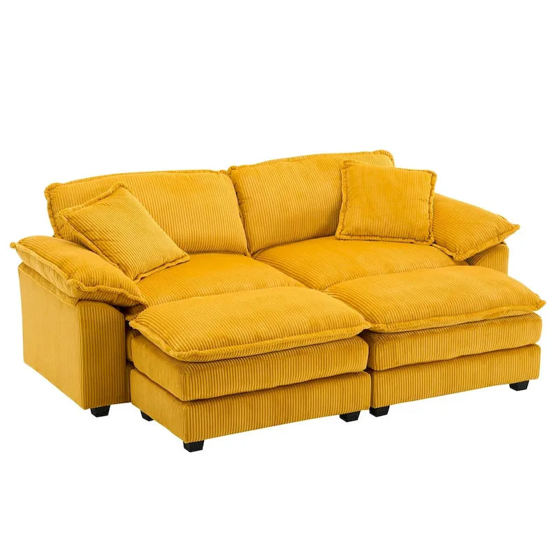 Sofá Loveseat de Pana Gris/Amarillo/Blanco/Naranja/Verde, de 2 Plazas, con 4 Cojines y 2 Otomanas
