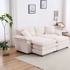 Sofá Loveseat de Pana Gris/Amarillo/Blanco/Naranja/Verde, de 2 Plazas, con 4 Cojines y 2 Otomanas