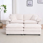 Sofá Loveseat de Pana Gris/Amarillo/Blanco/Naranja/Verde, de 2 Plazas, con 4 Cojines y 2 Otomanas