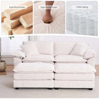 Sofá Loveseat de Pana Gris/Amarillo/Blanco/Naranja/Verde, de 2 Plazas, con 4 Cojines y 2 Otomanas