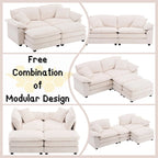 Sofá Loveseat de Pana Gris/Amarillo/Blanco/Naranja/Verde, de 2 Plazas, con 4 Cojines y 2 Otomanas