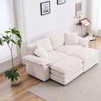 Sofá Loveseat de Pana Gris/Amarillo/Blanco/Naranja/Verde, de 2 Plazas, con 4 Cojines y 2 Otomanas
