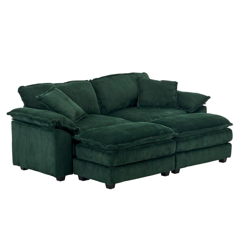 Sofá Loveseat de Pana Gris/Amarillo/Blanco/Naranja/Verde, de 2 Plazas, con 4 Cojines y 2 Otomanas