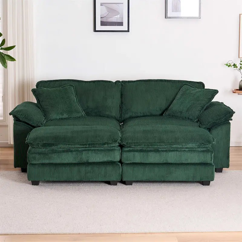 Sofá Loveseat de Pana Gris/Amarillo/Blanco/Naranja/Verde, de 2 Plazas, con 4 Cojines y 2 Otomanas