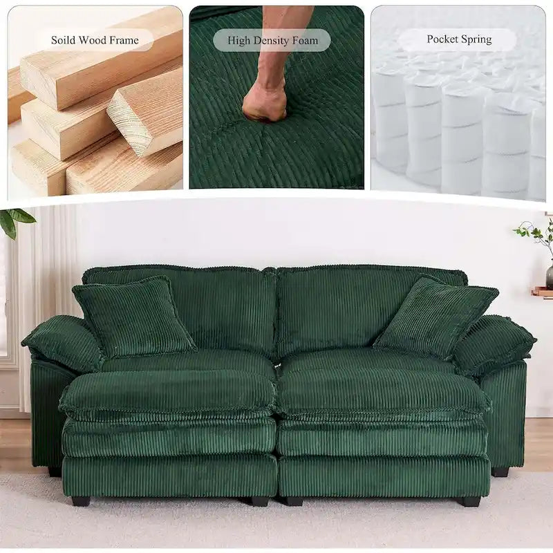 Sofá Loveseat de Pana Gris/Amarillo/Blanco/Naranja/Verde, de 2 Plazas, con 4 Cojines y 2 Otomanas