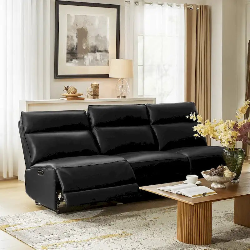 Seccional esquinero reclinable eléctrico Valentín moderno de piel auténtica con USB y tipo C de HULALA HOME