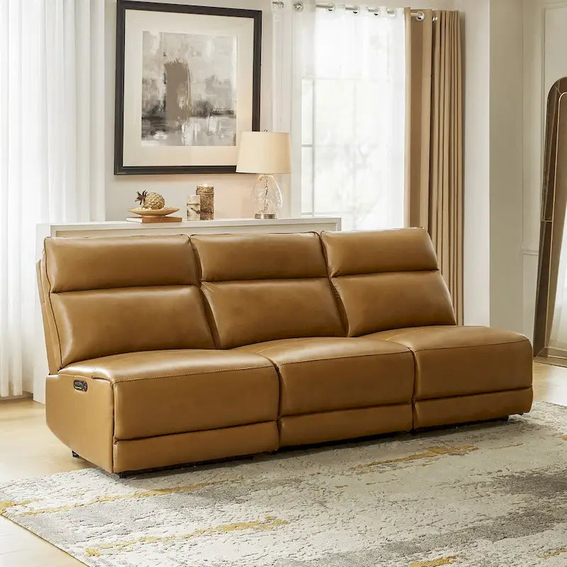 Seccional esquinero reclinable eléctrico Valentín moderno de piel auténtica con USB y tipo C de HULALA HOME