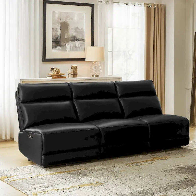 Seccional esquinero reclinable eléctrico Valentín moderno de piel auténtica con USB y tipo C de HULALA HOME