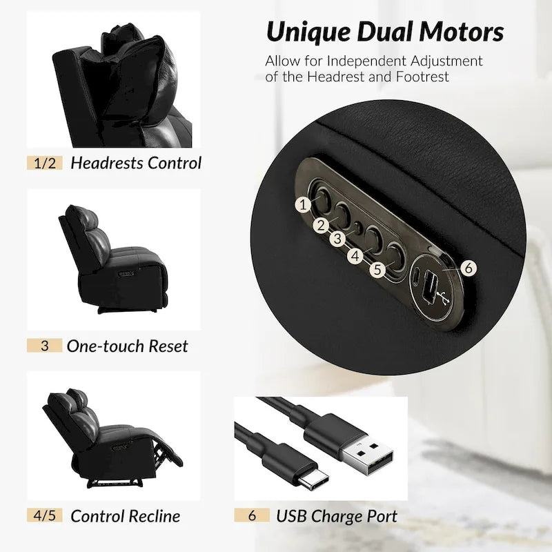 Seccional esquinero reclinable eléctrico Valentín moderno de piel auténtica con USB y tipo C de HULALA HOME