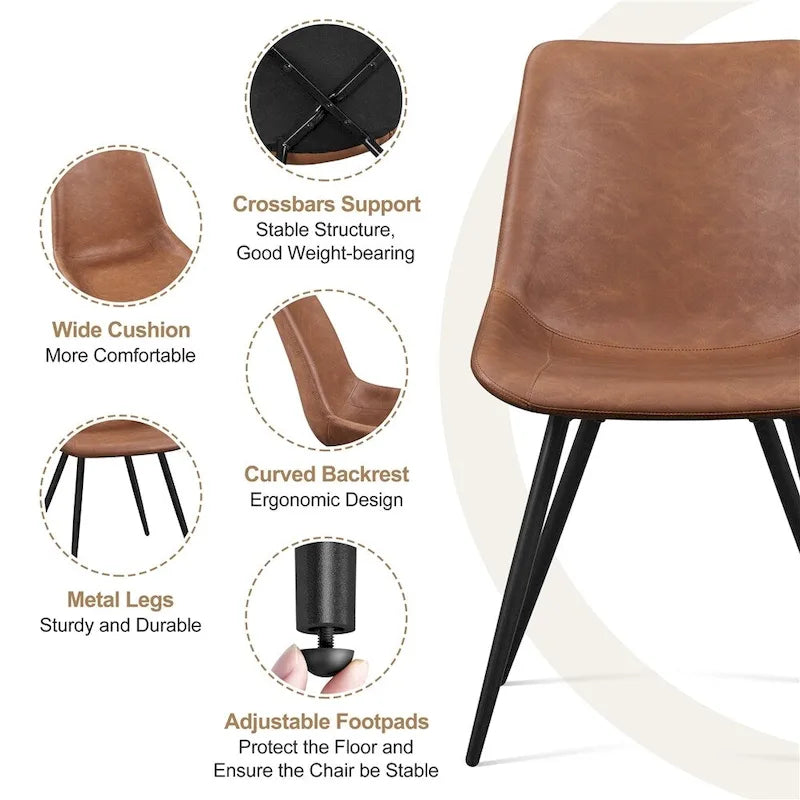 Sillas de comedor de polipiel, gris/marrón/negro, patas de metal, juego de 2