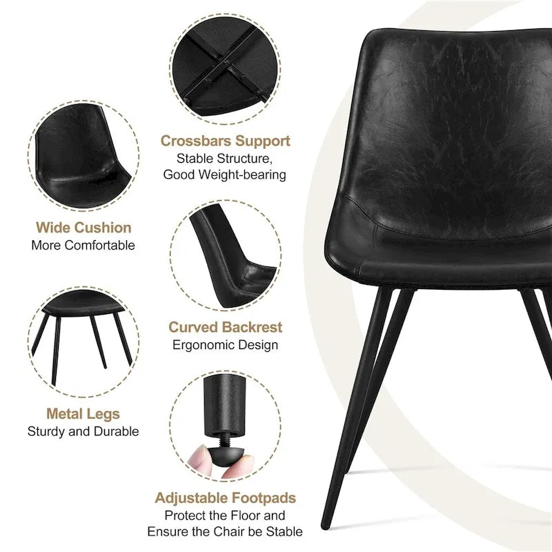 Sillas de comedor de polipiel, gris/marrón/negro, patas de metal, juego de 2