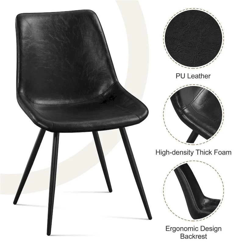 Sillas de comedor de polipiel, gris/marrón/negro, patas de metal, juego de 2