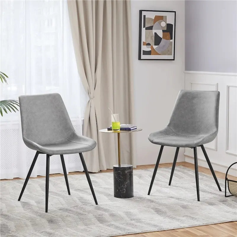 Sillas de comedor de polipiel, gris/marrón/negro, patas de metal, juego de 2