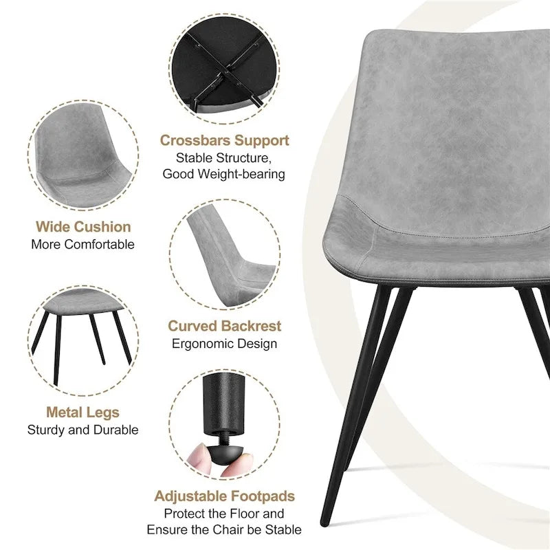 Sillas de comedor de polipiel, gris/marrón/negro, patas de metal, juego de 2