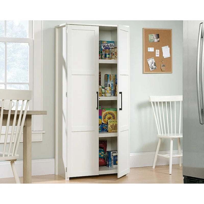 Mueble de almacenamiento de 2 puertas con acabado en madera/blanco y 4 estantes fijos