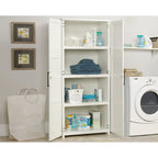 Mueble de almacenamiento de 2 puertas con acabado en madera/blanco y 4 estantes fijos