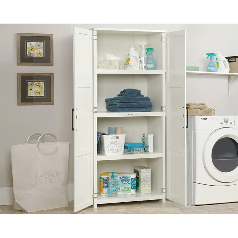 Mueble de almacenamiento de 2 puertas con acabado en madera/blanco y 4 estantes fijos