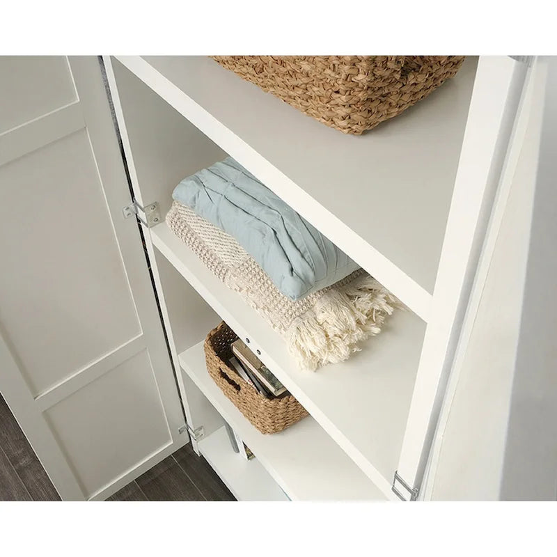 Mueble de almacenamiento de 2 puertas con acabado en madera/blanco y 4 estantes fijos