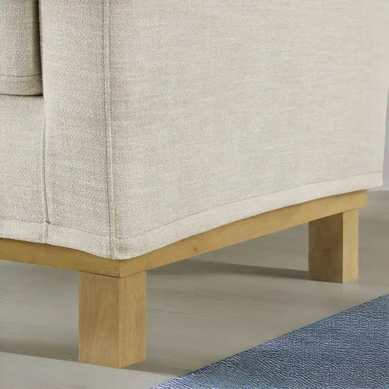 Sofá de 3 plazas con apoyabrazos rectos, cuero sintético marrón/avena, base de madera