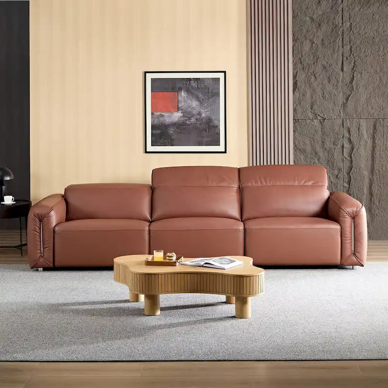 Sofá moderno de cuero de 3 plazas para sala de estar, cómodo sofá con asientos extra profundos, reposacabezas ajustables