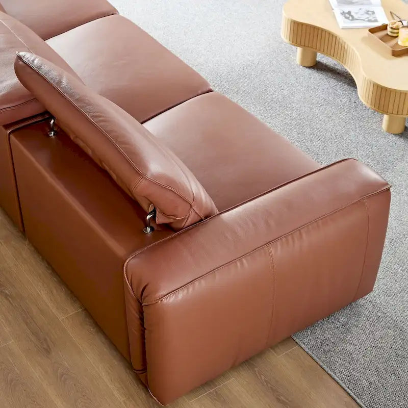 Sofá moderno de cuero de 3 plazas para sala de estar, cómodo sofá con asientos extra profundos, reposacabezas ajustables