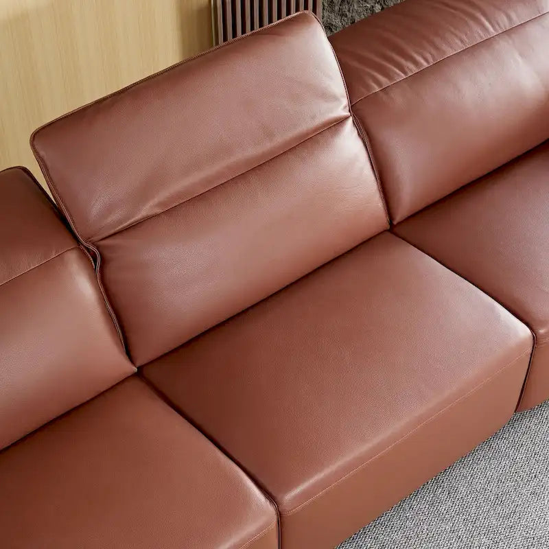 Sofá moderno de cuero de 3 plazas para sala de estar, cómodo sofá con asientos extra profundos, reposacabezas ajustables