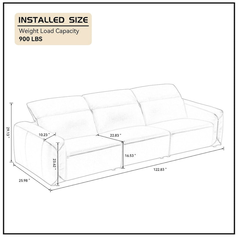Sofá moderno de cuero de 3 plazas para sala de estar, cómodo sofá con asientos extra profundos, reposacabezas ajustables