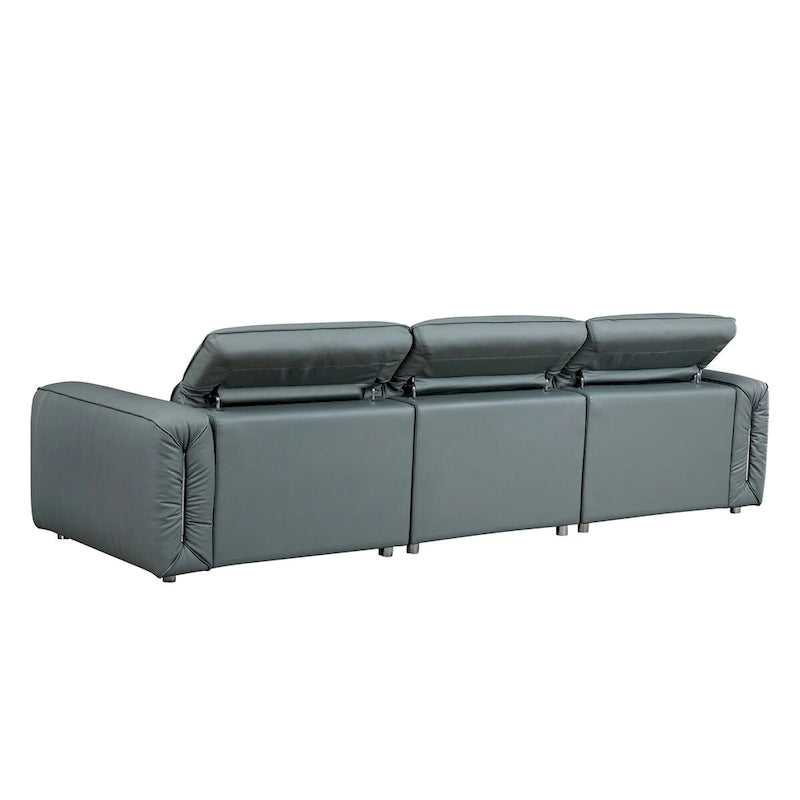 Sofá moderno de cuero de 3 plazas para sala de estar, cómodo sofá con asientos extra profundos, reposacabezas ajustables