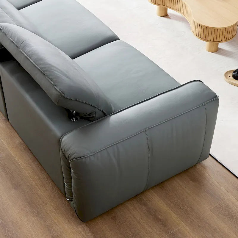 Sofá moderno de cuero de 3 plazas para sala de estar, cómodo sofá con asientos extra profundos, reposacabezas ajustables