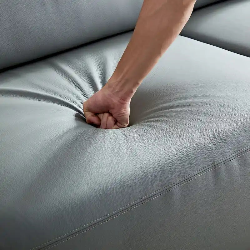Sofá moderno de cuero de 3 plazas para sala de estar, cómodo sofá con asientos extra profundos, reposacabezas ajustables