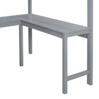 Cama alta de tamaño completo gris/blanco con escritorio y estante – 1 persona