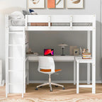 Cama alta de tamaño completo gris/blanco con escritorio y estante – 1 persona