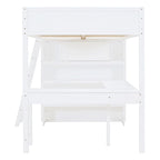 Cama alta de tamaño completo gris/blanco con escritorio y estante – 1 persona