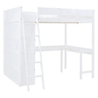 Cama alta de tamaño completo gris/blanco con escritorio y estante – 1 persona