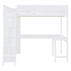 Cama alta de tamaño completo gris/blanco con escritorio y estante – 1 persona