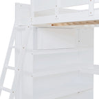 Cama alta de tamaño completo gris/blanco con escritorio y estante – 1 persona