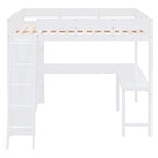 Cama alta de tamaño completo gris/blanco con escritorio y estante – 1 persona