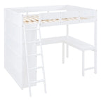 Cama alta de tamaño completo gris/blanco con escritorio y estante – 1 persona