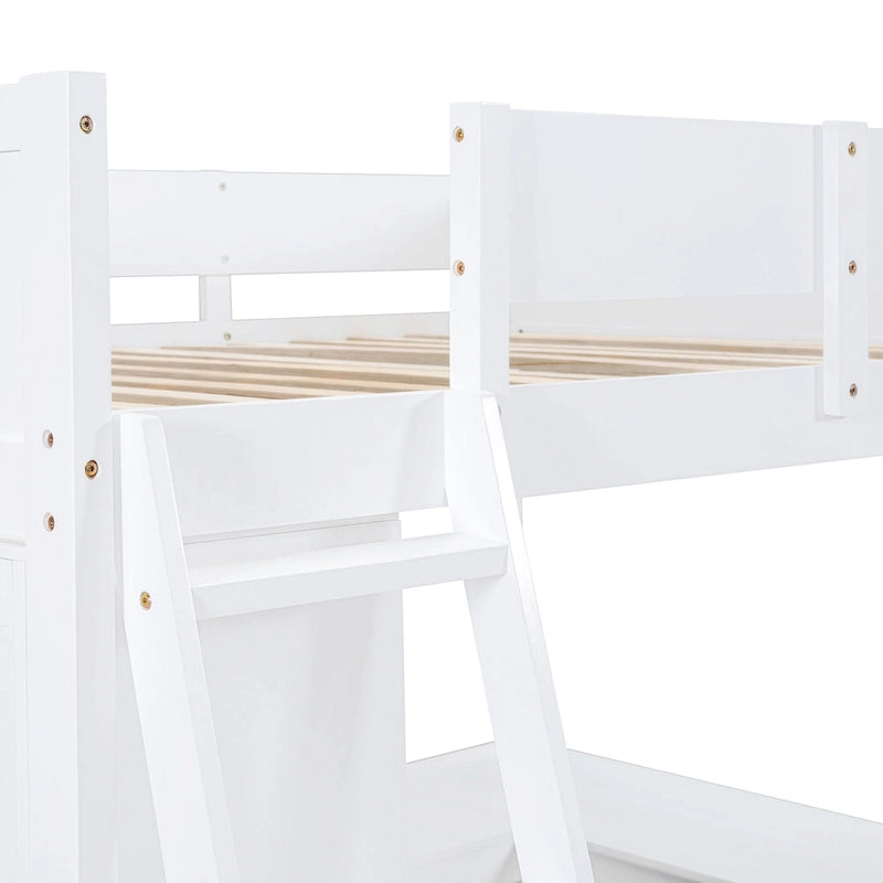 Cama alta de tamaño completo gris/blanco con escritorio y estante – 1 persona
