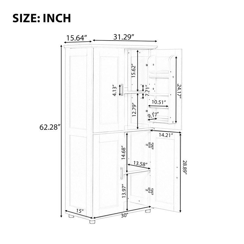 Mueble alto de baño de pie con acabado blanco y madera, 4 puertas