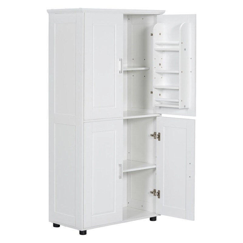 Mueble alto de baño de pie con acabado blanco y madera, 4 puertas