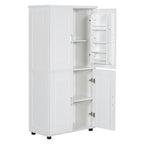 Mueble alto de baño de pie con acabado blanco y madera, 4 puertas